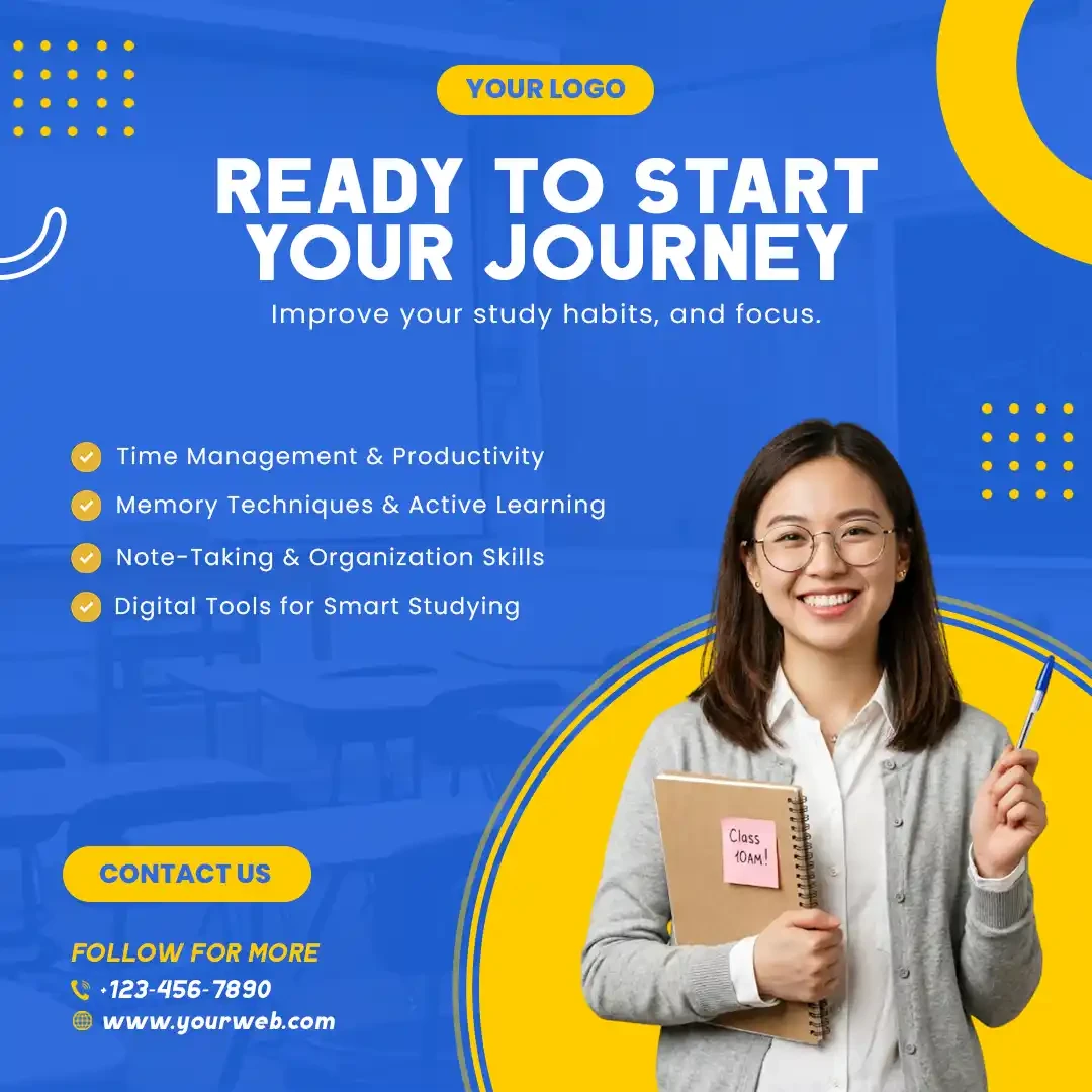 Education and Study Skills Coaching Social Media Post Editable PSD Template