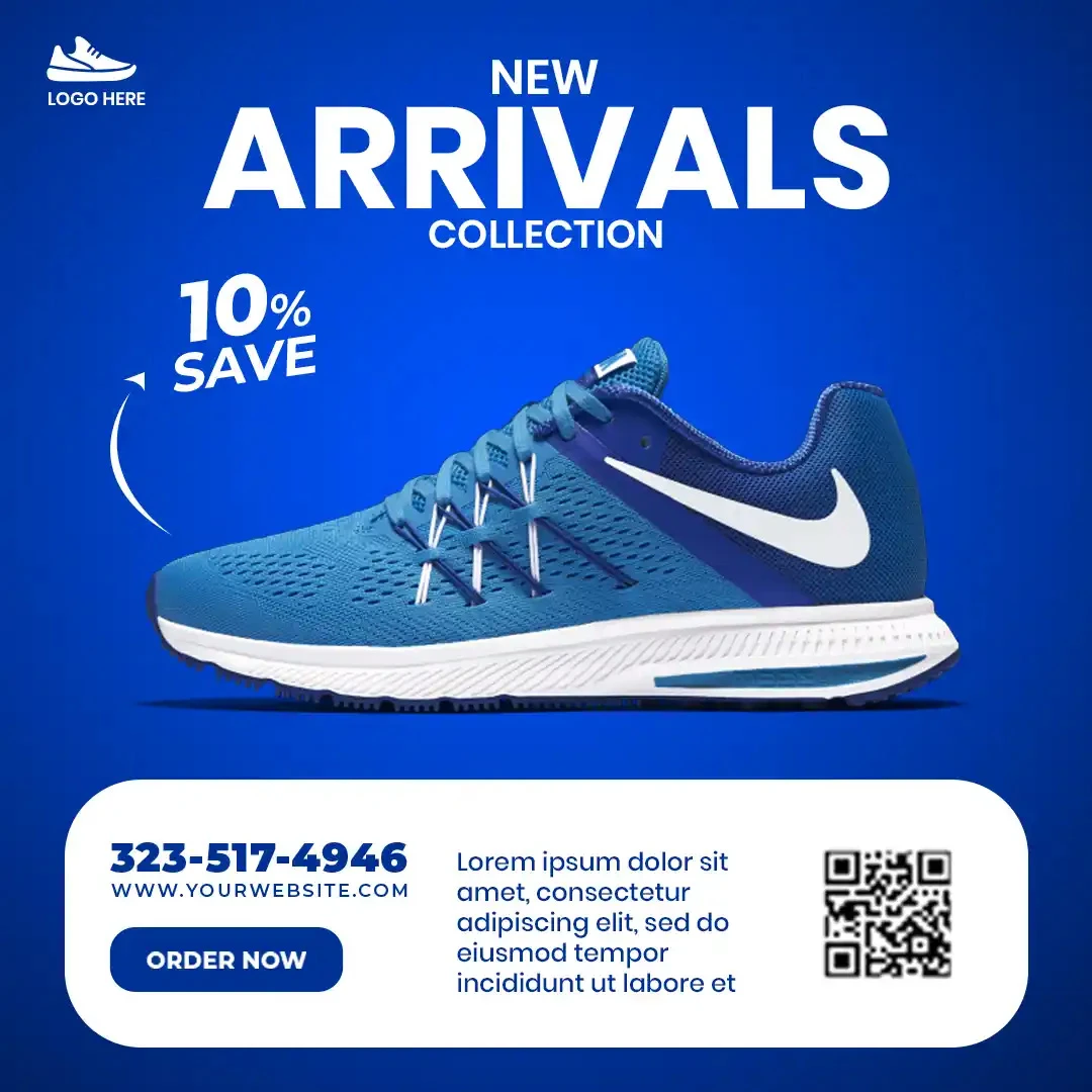 New Arrival Sneakers Collection Sale Promotion Social Media Editable PSD Template