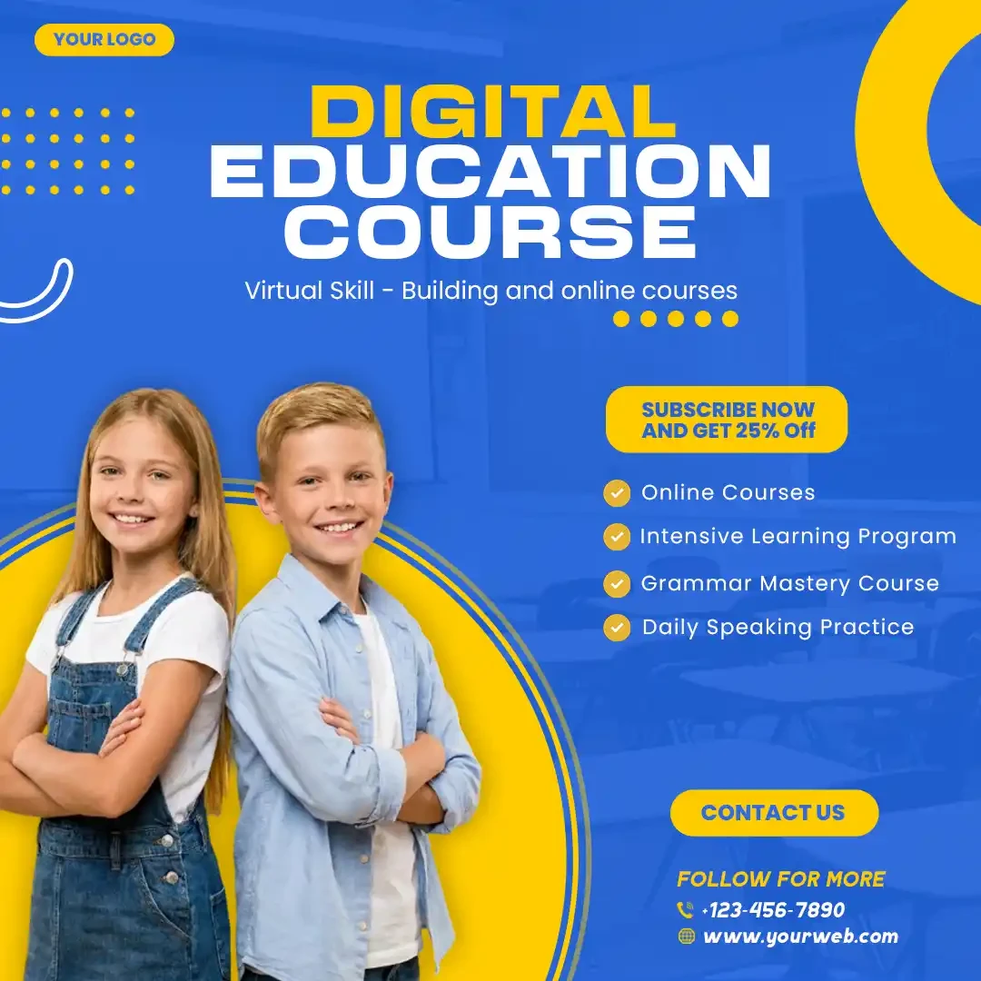 Digital Education Course Online Learning Social Media Post Editable PSD Template