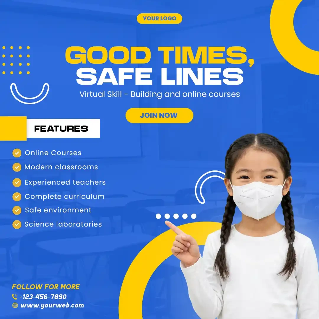 Virtual Education and Safe Learning Social Media Post Editable PSD Template