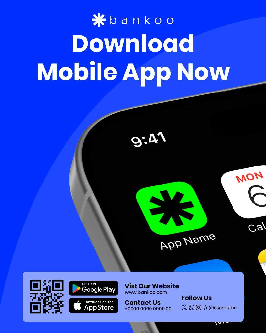 Modern Mobile App Download Promotion Social Media Editable PSD Template