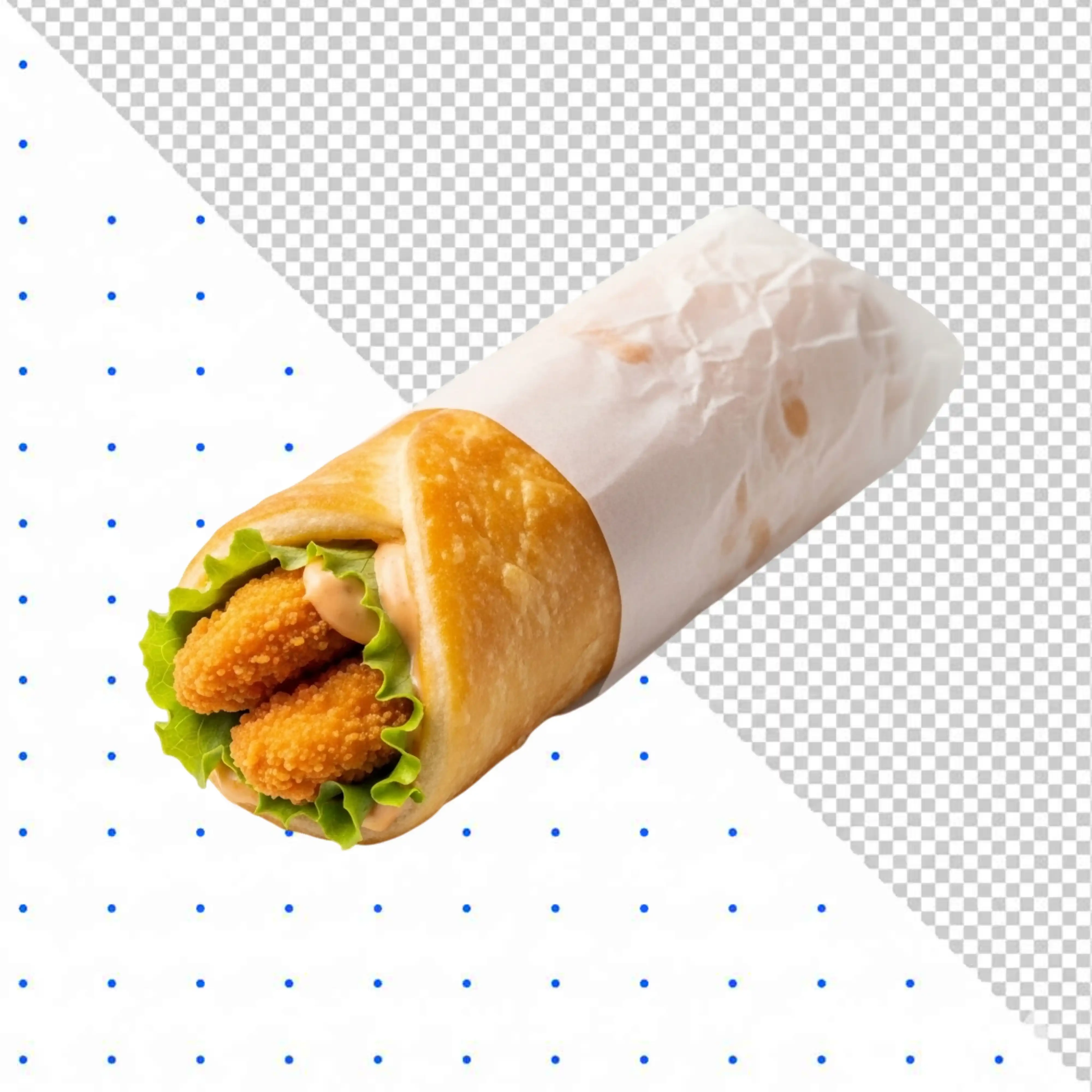 Crispy chicken snack wrap with fresh lettuce and sauce PNG Transparent Background