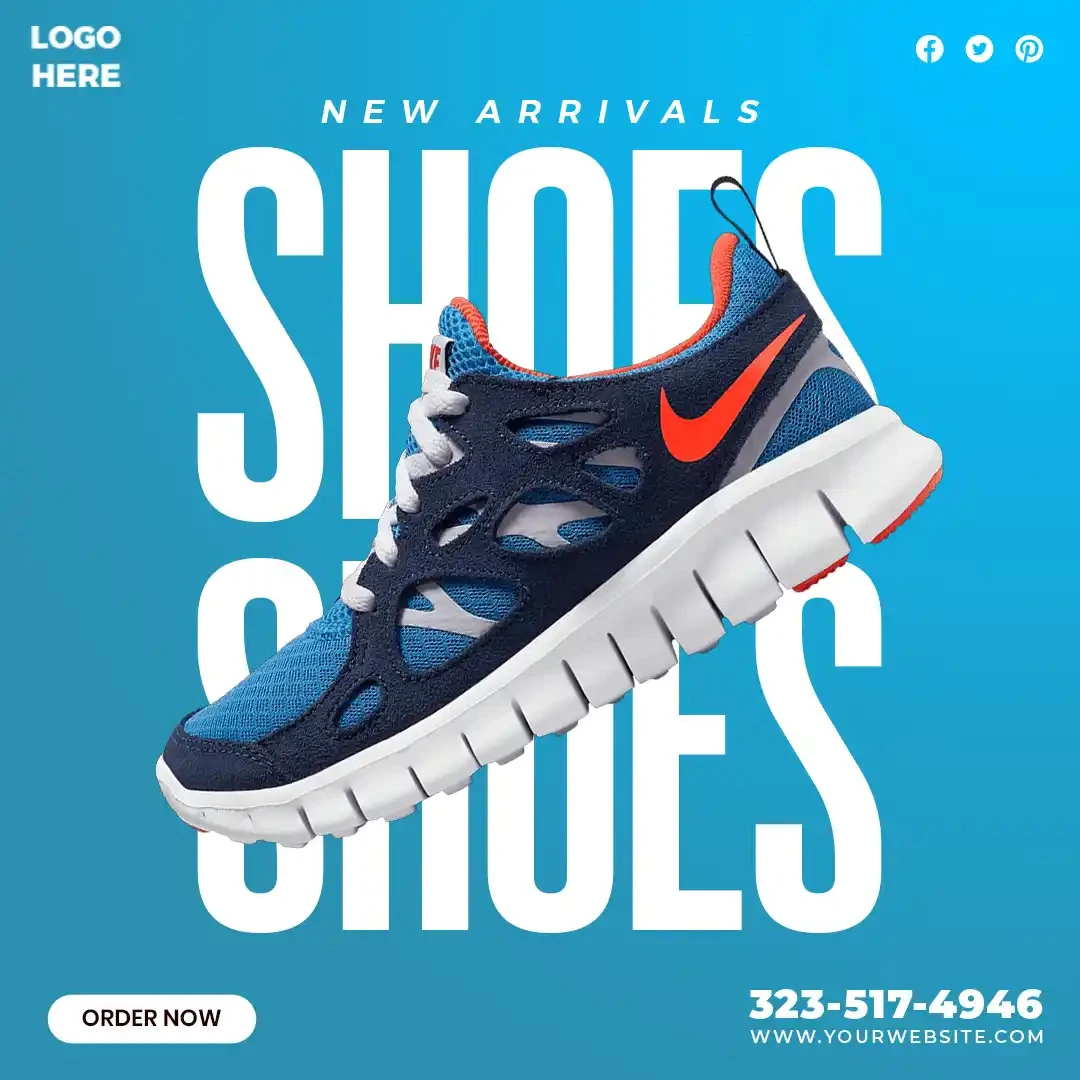 Modern Sports Shoes New Arrival Social Media Editable PSD Template