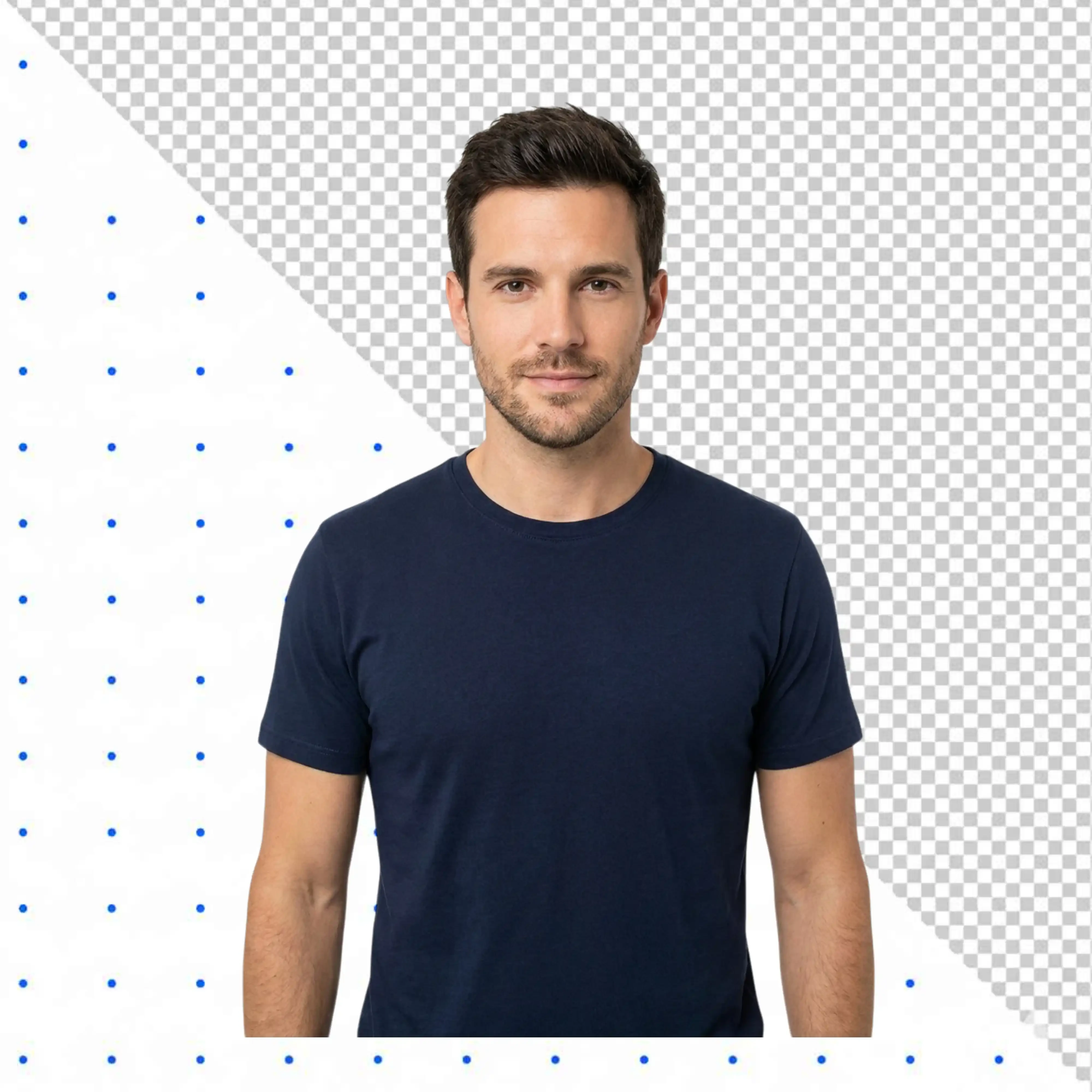 Portrait of a handsome young man in navy t-shirt PNG Transparent Background