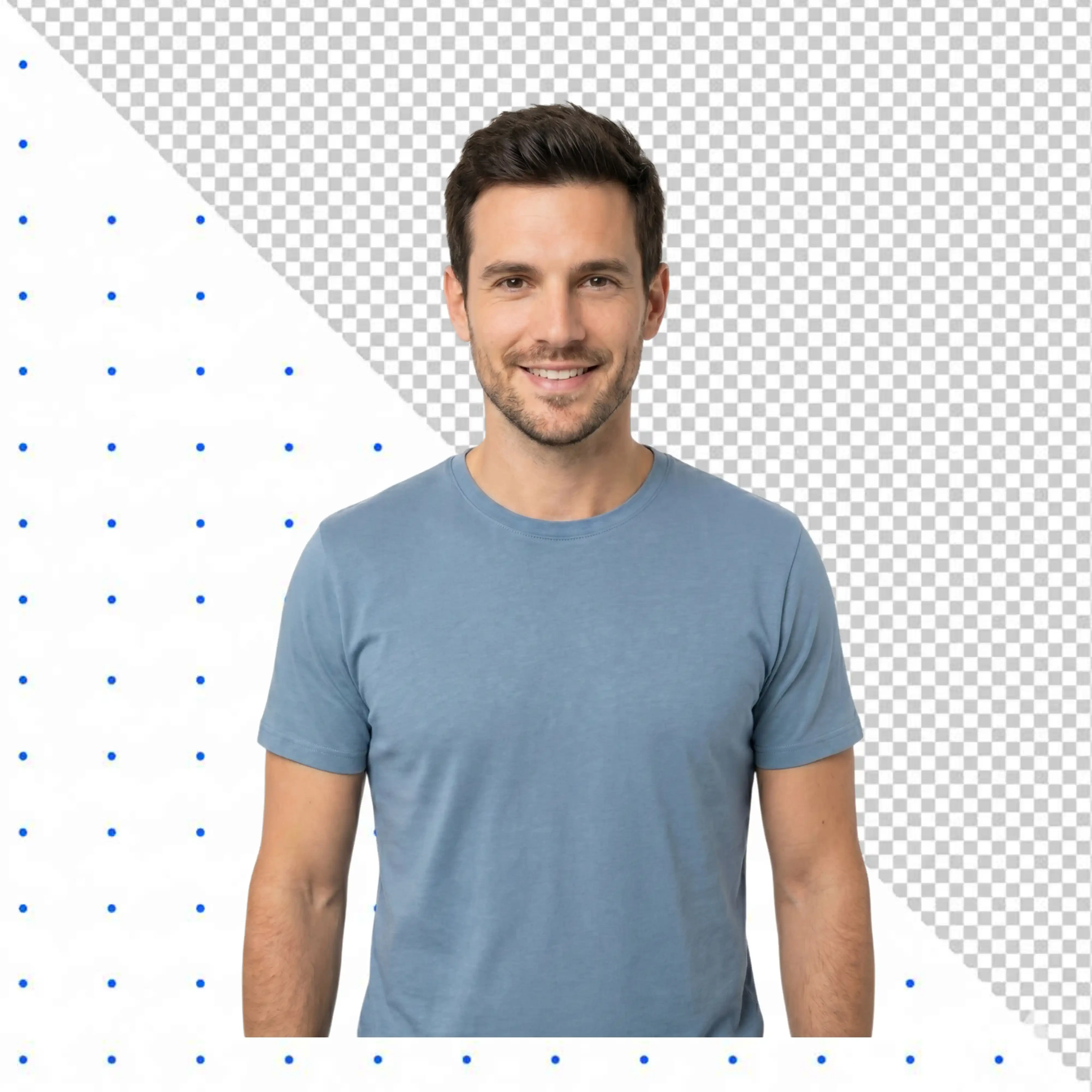 Smiling handsome young man in blue t-shirt isolated PNG Transparent Background