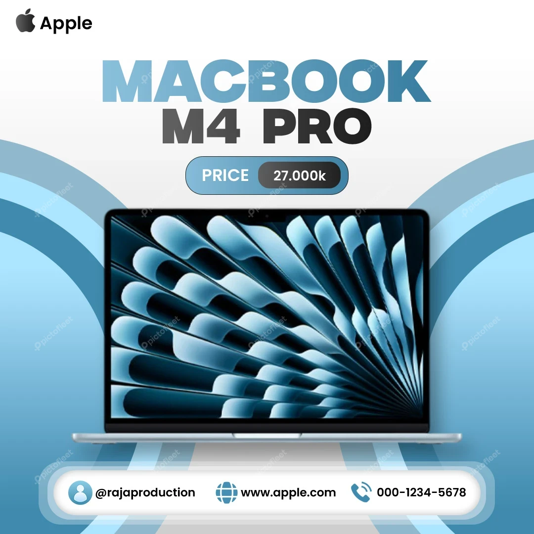 Modern Apple MacBook M4 Pro Product Promotion Social Media Editable PSD Template