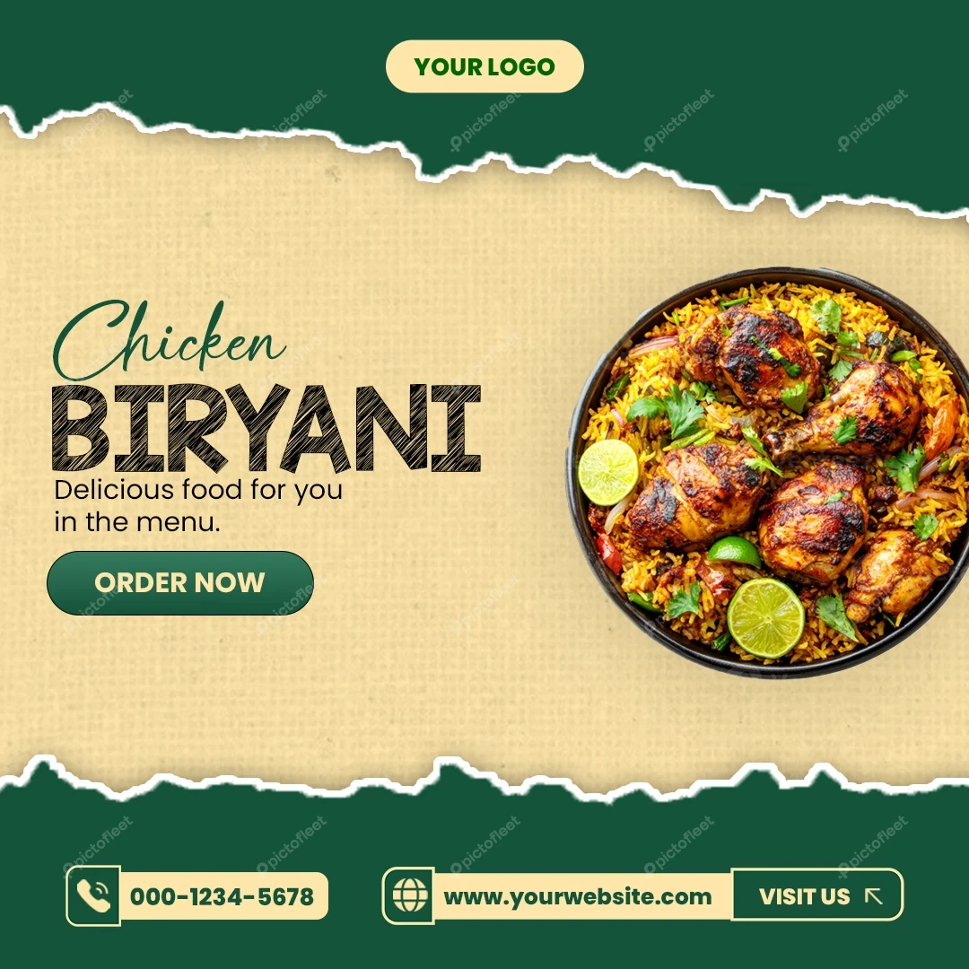 Chicken biryani social media banner or restaurant advertisement template