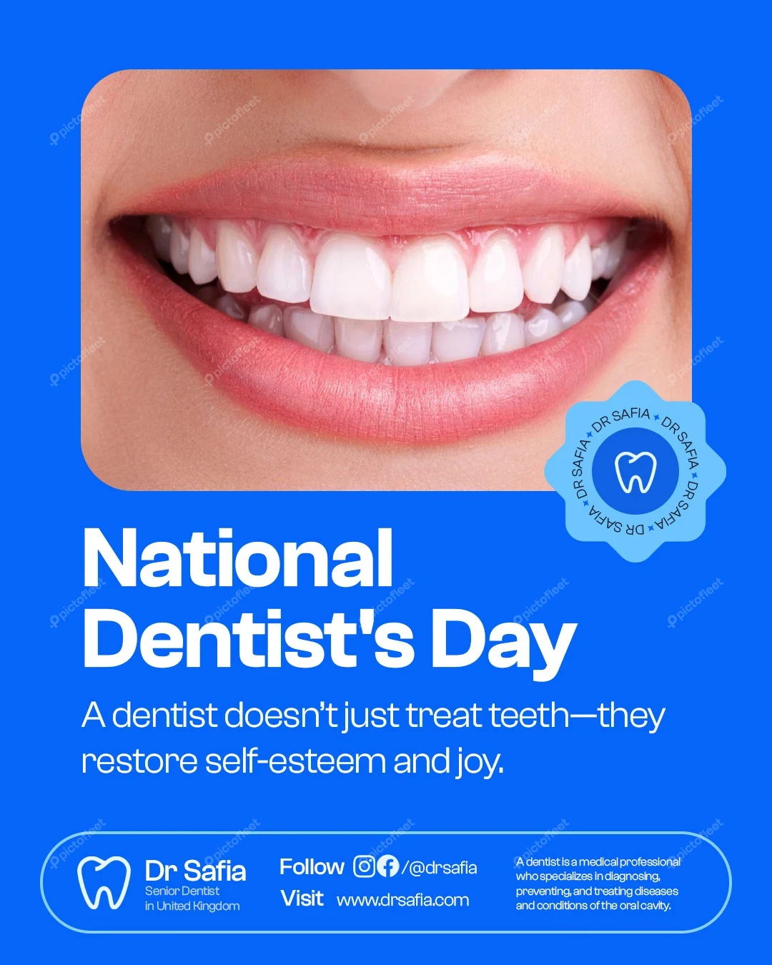 National Dentist's Day Celebration Social Media Post Editable PSD Template