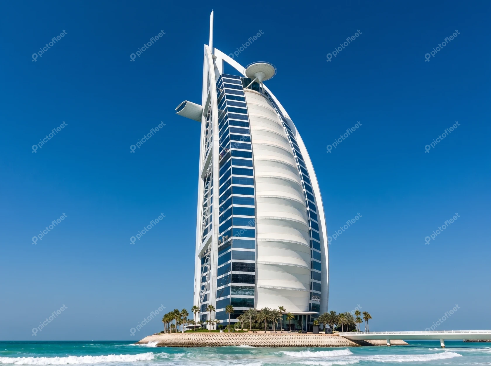 Exterior view of Burj Al Arab luxury hotel in Dubai