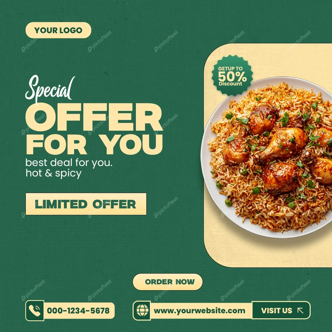 Food promotion social media banner for roasted chicken and rice
