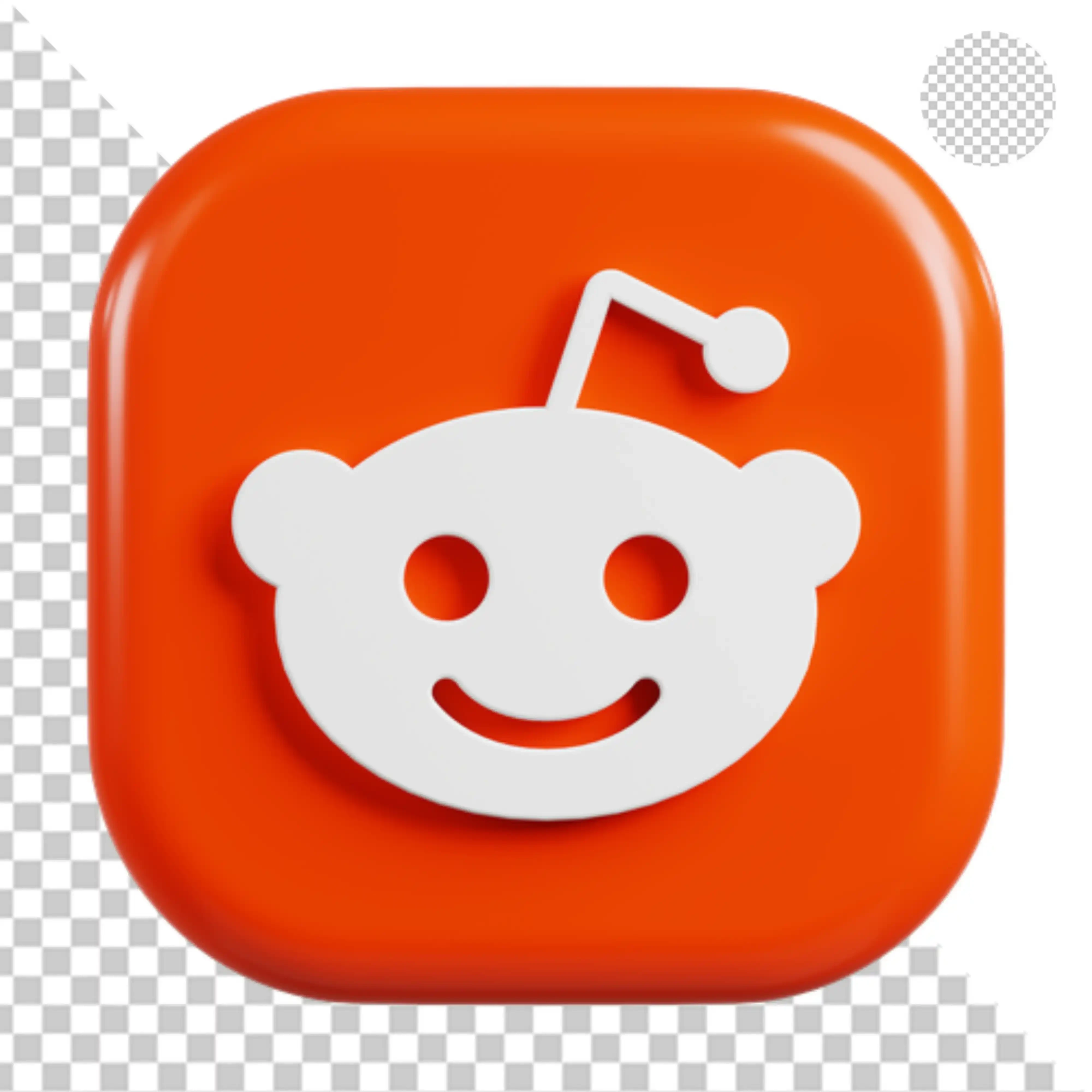 3D Reddit icon with white logo on orange square PNG Transparent Background
