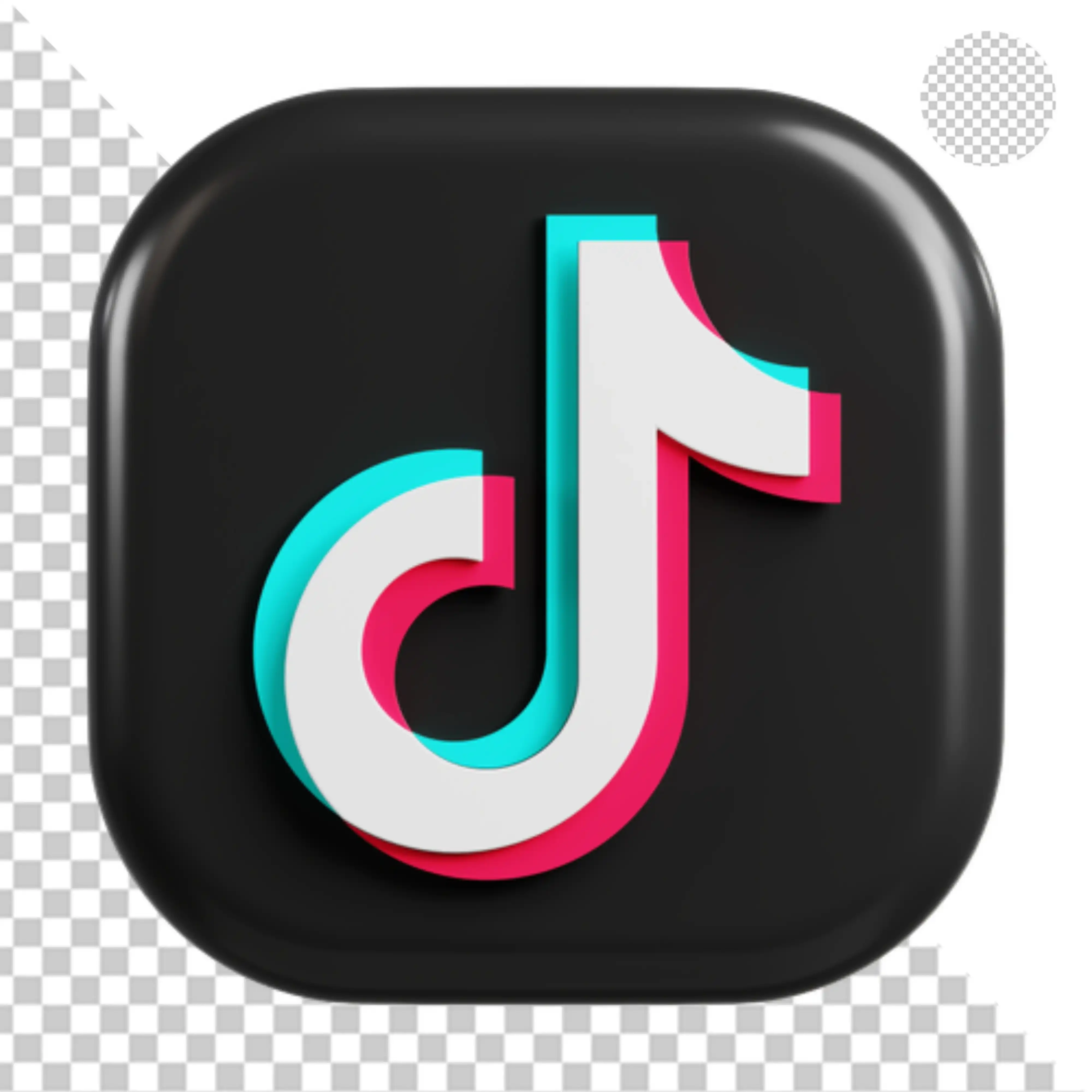 3D glossy TikTok app icon on black background PNG Transparent Background