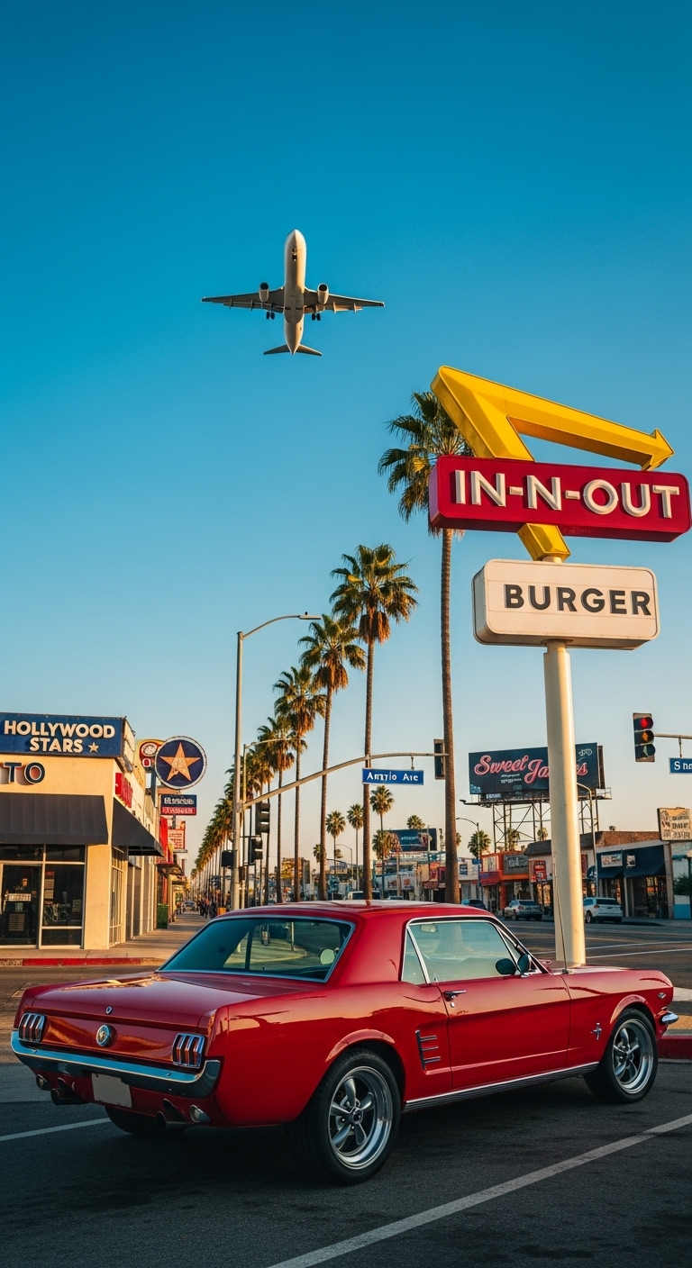 Classic Mustang at In-N-Out Burger with Airplane